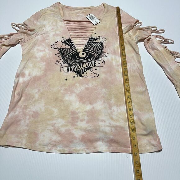 Torrid 1X 14 / 16 Pink Tie Dye Radiate Love Punk Slash Tattoo Tee T Shirt NWT - Picture 7 of 10
